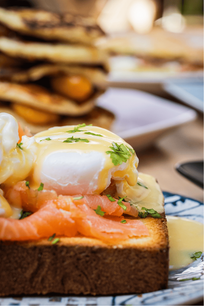 Morning Benny: eggs Benedict with smoked salmon and hollandaise on homemade brioche